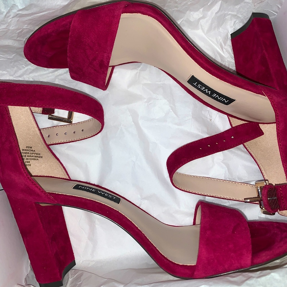 Nine West Dark Red Suede Block Heel